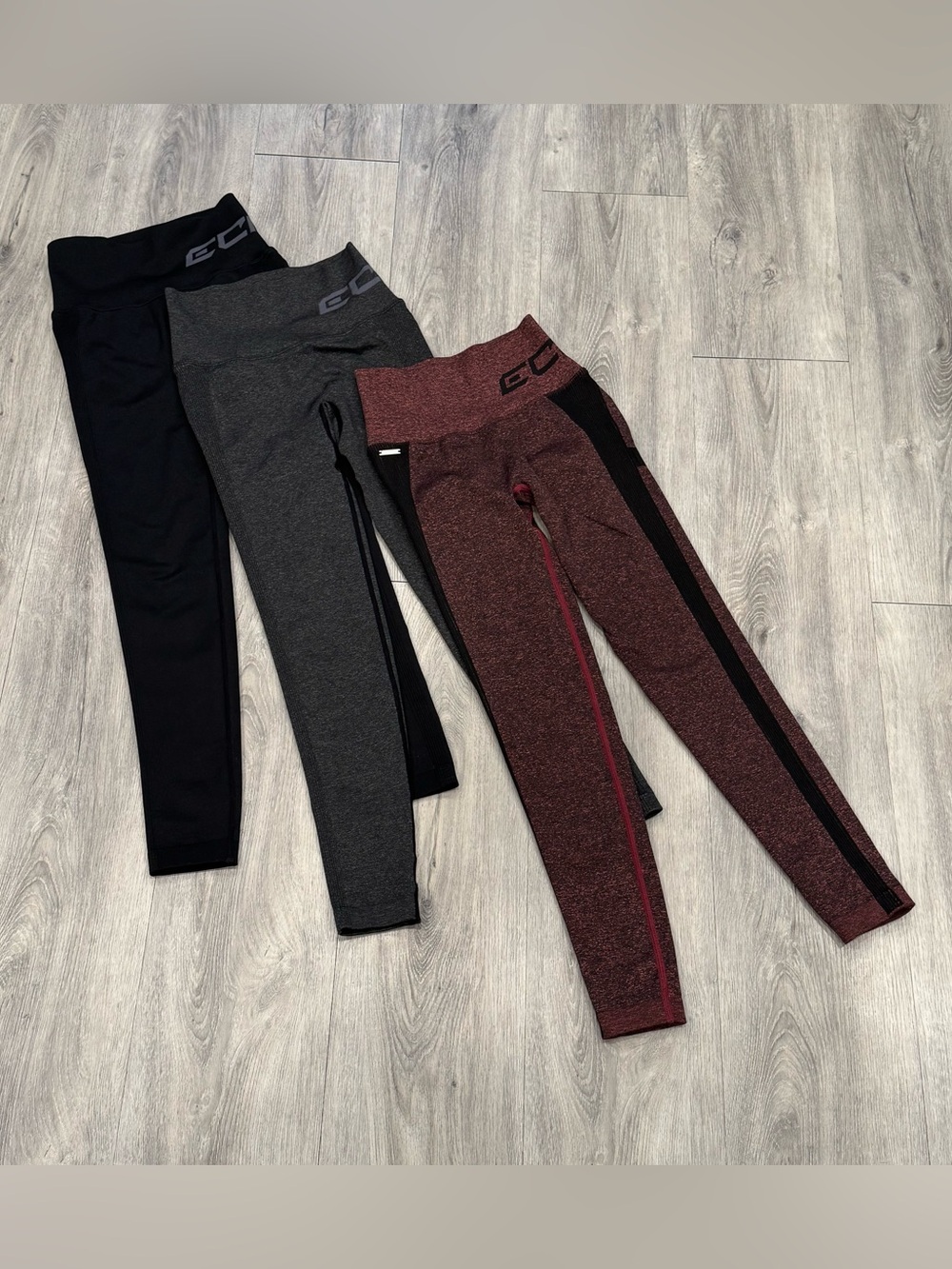 THREE ECHT High-Rise Seamless Scrunch Yoga Leggings - Black, Charcoal, Burgundy